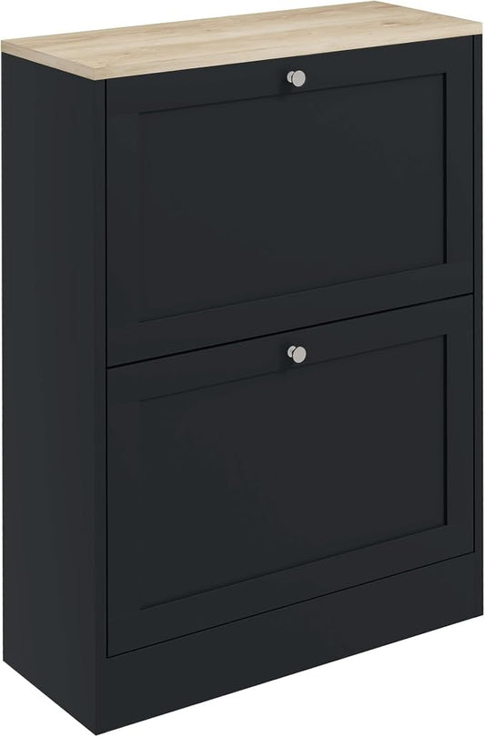 HOMCOM Shoe Storage Cabinet with 2 Flip Drawers, Wooden Freestanding Shoe Organizer with Adjustable Shelves for Entryway, Hallway, Black