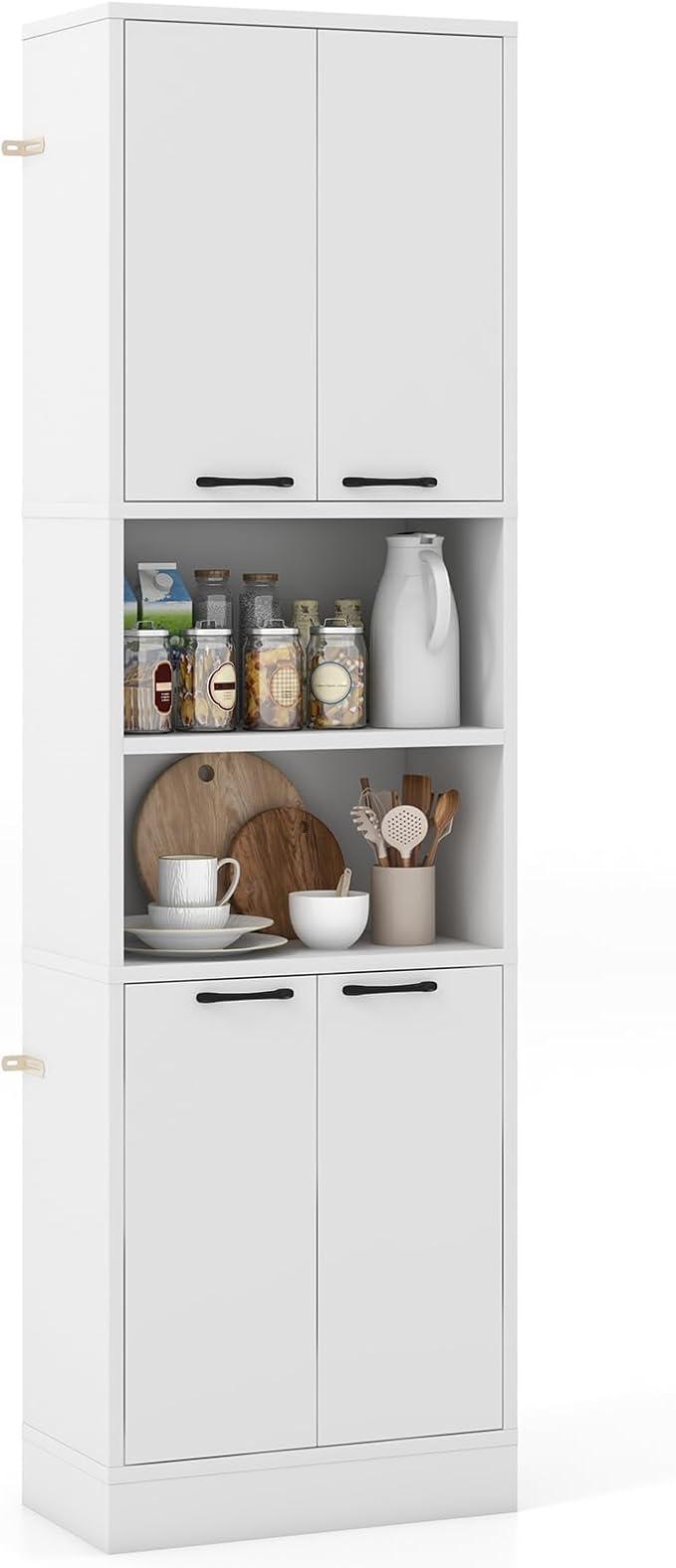 Giantex Kitchen Pantry Cabinet, 75” Tall Freestanding Cupboard with Doors & Shelves, Safety Hinges & Anti-Tipping Devices, Storage Sideboard for Dining Room, Living Room (White)