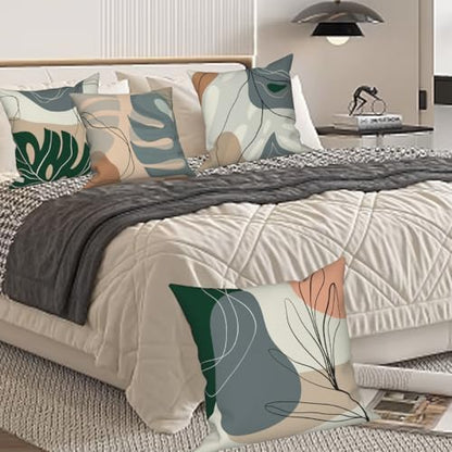 Abstract Leaves Throw Pillow Covers 16''x16'' Set of 4, Geometric Pattern Cushion Covers Minimalist Tropical Palm Trees Pillowcases for Couch Sofa Bedroom Farmhouse Livingroom Garden Patio