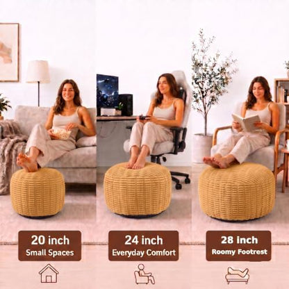 Round Pouf Ottoman, Camel, 28"x14", Corduroy Foot Rest