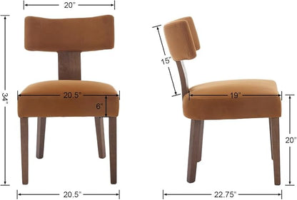 RIVOVA Set of 6 Modern Dining Chairs, Farmhouse Velvet Upholstered Dining Room Chairs Kitchen Chairs Side Armless Chairs with Curved Backrest Wood Legs, Yellow Brown