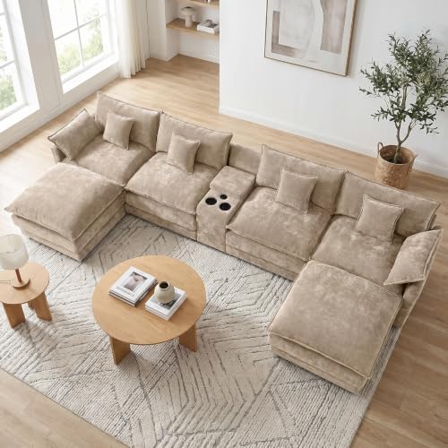 ONEMMLION 163" Oversized Cloud Sectional Couch for Living Room, Light Brown