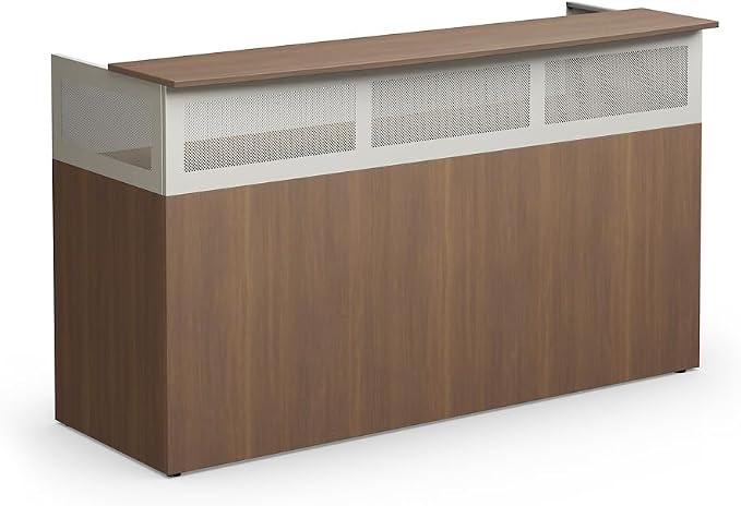 NBF Reception Desk Front Counter Workstation for Office Lobby Reception Area, 75" W x 29" D, Gray, At Work Collection
