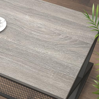 LVB Industrial Coffee Table, Metal Center Table, 47 inch, Light Grey Oak