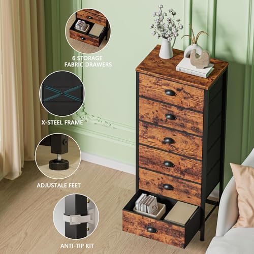 Dresser for Bedroom, 6 Bins Tall Fabric Storage Drawers