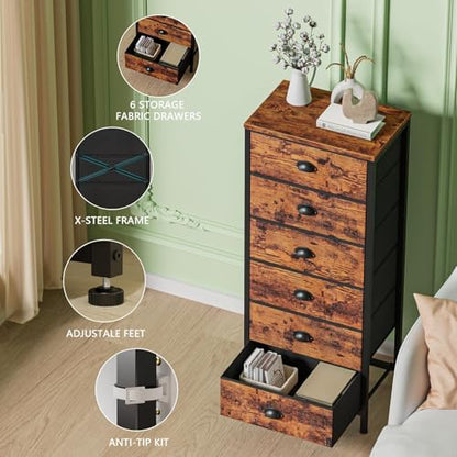 Dresser for Bedroom, 6 Bins Tall Fabric Storage Drawers