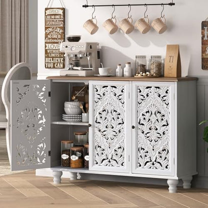JOINICE 42.5" Accent Storage Cabinet with 3 Doors for Living Room, White