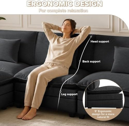 96" Modular Sectional Sofa, Cloud Couch Sectional with 2 Corners & Ottoman