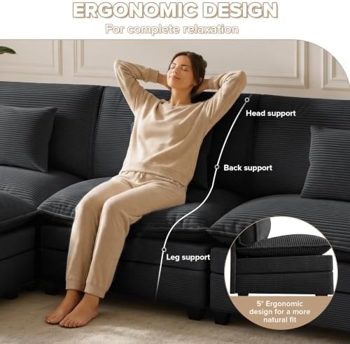 Oversized Modular Sectional Sofa, Cozy Cloud Couch with 2 Ottomans & Corner