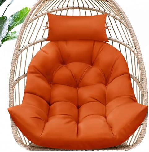 MAGIC ELEPHANT Egg Chair Cushion, Memory Foam Hanging Egg Chair Cushion Replacement, Indoor Outdoor Hammock Basket Swing Cushion with Headrest (Orange)