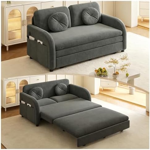 52.4" Full Size Sleeper Sofa Bed, 3-in-1 Pull Out Chenille Couch
