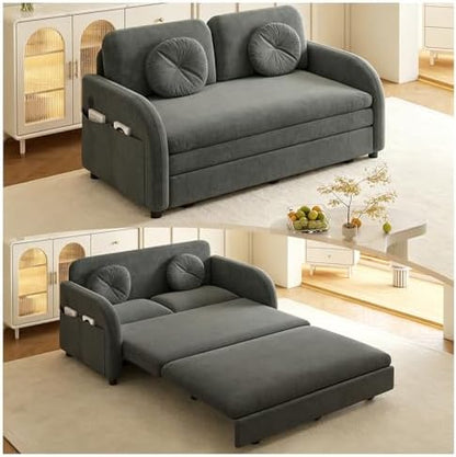 52.4" Full Size Sleeper Sofa Bed, 3-in-1 Pull Out Chenille Couch