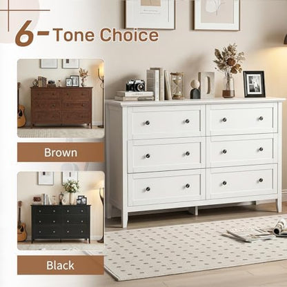 Karl home White Farmhouse 6 Drawers Tall Dresser, Bedroom Storage Chest