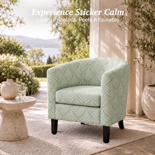 BELLEZE Set of 2 Upholstered Barrel Accent Chair - Frond Green