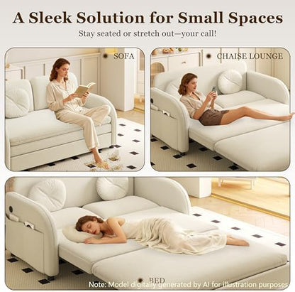 52.4'' Sleeper Sofa Bed Full Size, 3 in 1 Convertible Pull Out Couch, Beige
