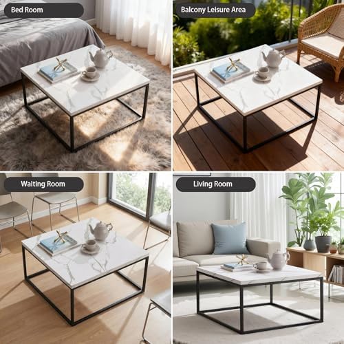 30" Square Coffee Table / Center Table, White Marble