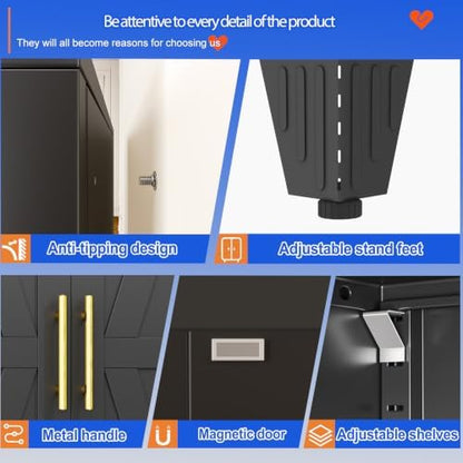 GAIOUS 61" Tall Kitchen Pantry Cabinet,Metal Storage Cabinet Black Cupboard