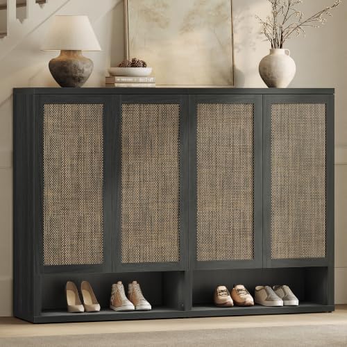 SICOTAS 65.6" Wide Rattan Shoe Storage Cabinet for Entryway with Doors