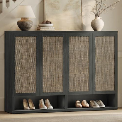 SICOTAS 65.6" Wide Rattan Shoe Storage Cabinet for Entryway with Doors