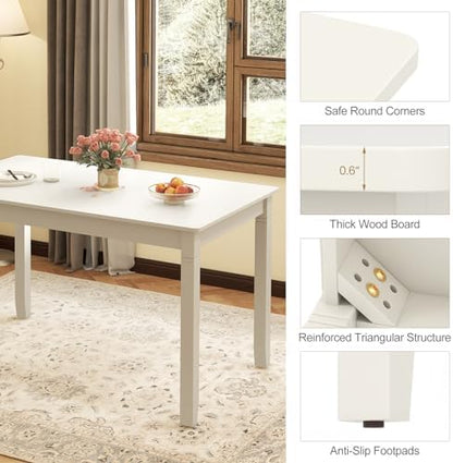 GIANTEX 48” x 29” Dining Table for 4, Kitchen Table with Wood Legs, Rectangular Dinner Tables for Small Space, Apartment, Living Room, Dinette, Load 330 Lbs, Dining Room, White