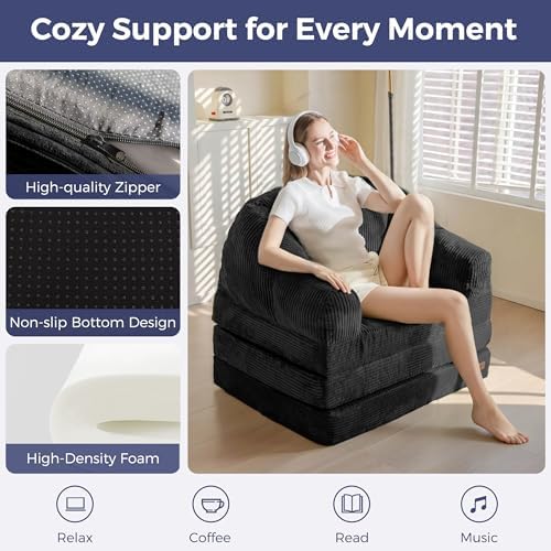 MAXYOYO Folding Sofa Bed with Backrest, Boneless Fold Out Couch with Handle