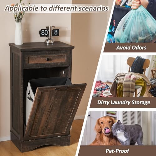13 Gallons Tilt Out Trash Can Cabinet Freestanding Rustic Brown