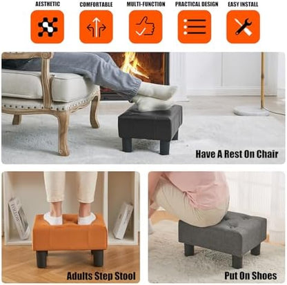 BRIAN & DANY Small Foot Stool, Leather Foot Stools with Legs, Stable Small Footstool for Living Room, Jet Black