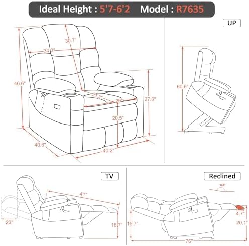 MCombo 3 Motor Lay Flat Power Lift Recliner for Elderly R7635 (Large-Wide)