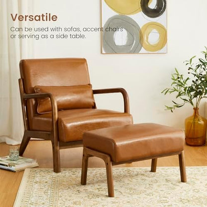 Glitzhome 15.5"(H) Footrest Stool, Leatherette Ottoman, Accent Padded Sofa Foot Stool for Accent Chair, Wood Frame Foot Rest Ottoman for Living Room, Bedroom, Yellowish-Brown