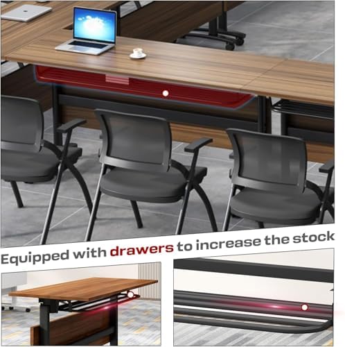 Folding Conference Room Tables, Modular Seminar Conference Table Modern Flip Top Training Meeting Tables, Conference Room Table with Wheels for Home Office Classr, 10 Pack 63inch
