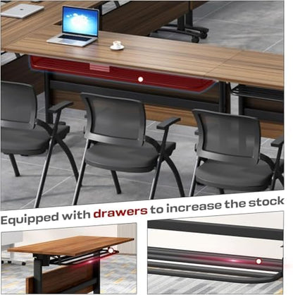 Folding Conference Room Tables, Modular Seminar Conference Table Modern Flip Top Training Meeting Tables, Conference Room Table with Wheels for Home Office Classr, 10 Pack 63inch