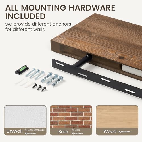 Marsmiles Dark Wood Floating Shelves, 20'' Long, 9.3'' Deep, Set of 2