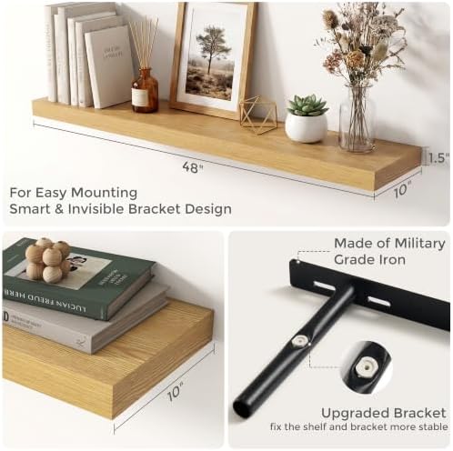 Dreamland 48 Inch Floating Shelves for Wall, Set of 2, Oak