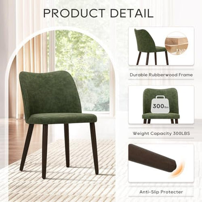 MALOL Dining Chairs Set of 6, Upholstered Leather Kitchen Chairs with Curved Back, Padded Seat and Solid Wood Legs, Modern Dining Chair for Kitchen Dining Room, Green