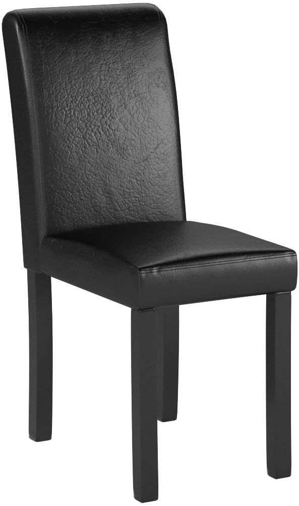LSSBOUGHT Modern Dining Chair Set of 4 Urban Style PU Kicthen Chairs with Solid Wood Legs for Dining Room and Restaurant(Black)