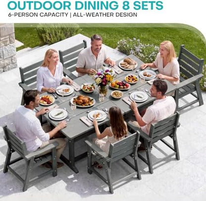 HDPE Outdoor Dining Set, Patio Dining Set of 8, Gray