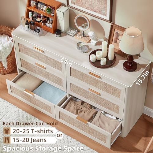 LEYAOYAO Rattan Dresser for Bedroom, 54'' Drawers Dressers