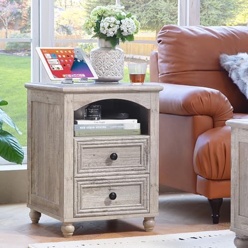RWYHG 18" Night Stand with Charger Station, Nightstand with 2 Drawers
