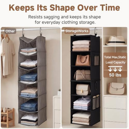 StorageWorks Hanging Closet Organizer, 6-Shelf with 2-in-1 Design, Black