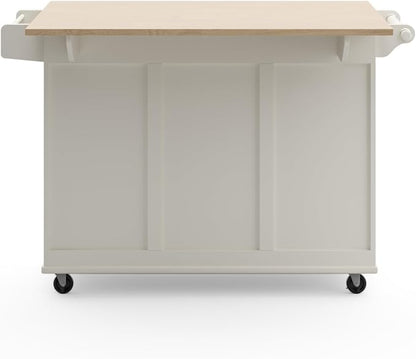 Homestyles Dolly Madison Off-White Mobile Kitchen Island Cart with Wood Drop Leaf Breakfast Bar