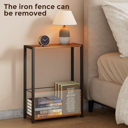 Homleke Narrow Side Table with Magazine Holder, Skinny End Table