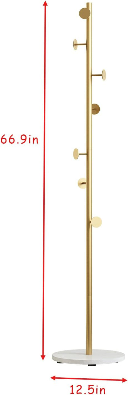 DOORXIFO Gold Coat Racks, Metal Coat Rack Freestanding with Hooks, Entryway Coat Rack Stand, Coat Racks with Marble Base, Coat Tree for Hanging Clothes, Hats, Bags