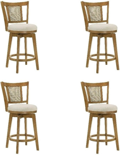 Armen Living Isla 30 in. Amber Glow Bar Height Rubberwood Swivel Barstool with Ivory Fabric Seat - Set of 4