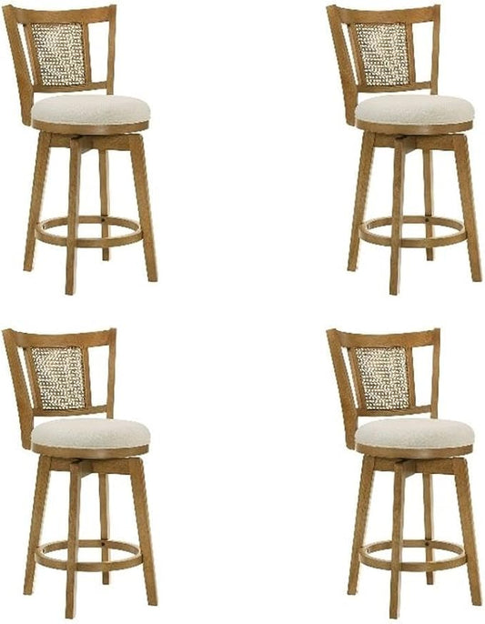 Armen Living Isla 30 in. Amber Glow Bar Height Rubberwood Swivel Barstool with Ivory Fabric Seat - Set of 4