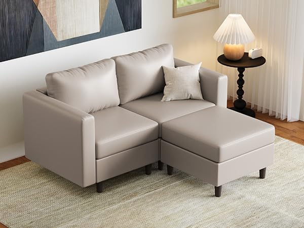 ABCASA Modular Sectional Loveseat Sofa Couch with Storage Seats, 3 Seater L Shaped Couch with Movable Ottoman for Small Spaces, Whitesand