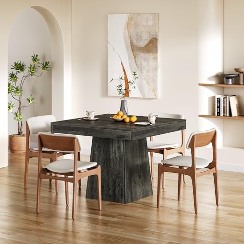 LITTLE TREE Dining Table for 4 People, 31.5-Inch Square Small Kitchen Table, Farmhouse Dinner Table with Sturdy Pedestal Base for Restaurant, Dining Room, Living Room, Grey
