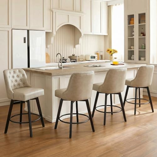 KISLOT Swivel Barstools, 26" Counter Height,4-Pack,Beige
