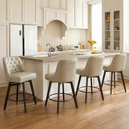 KISLOT Swivel Barstools, 26" Counter Height,4-Pack,Beige