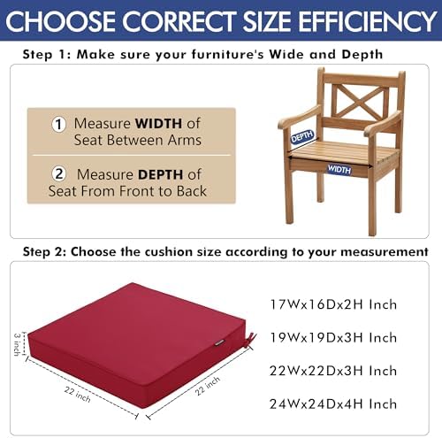 Outdoor Chair Cushions Set of 2, 22 x 22 x 3 Inch Deep Seat