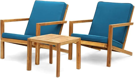 Patio Chat Set, Leah 3-Piece Outdoor Conversation Furniture Set with Chairs and Table for Garden Backyard Porch Deck Balcony Patio Lounge Seating Area